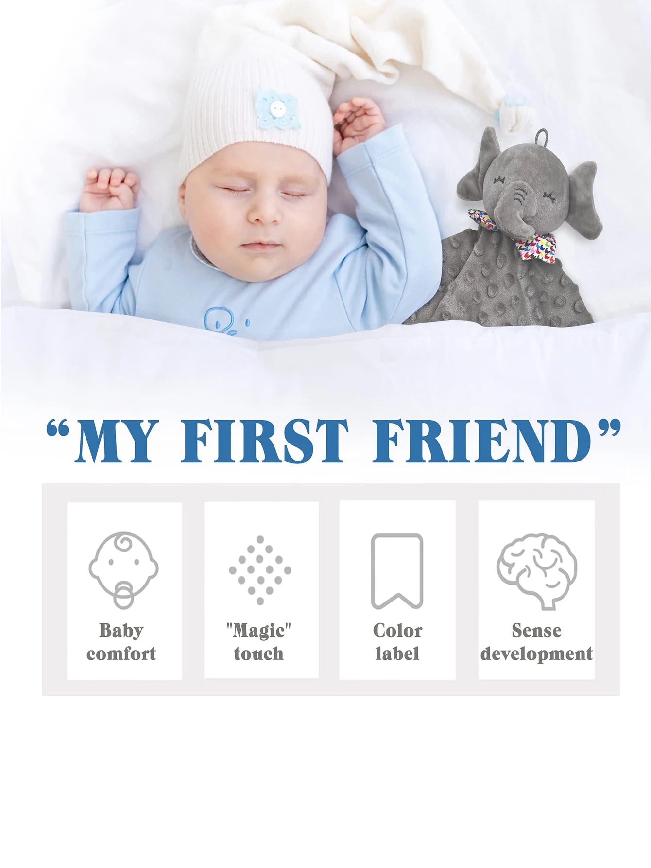 Elephant Baby Security Blanket with Teether & Rattle