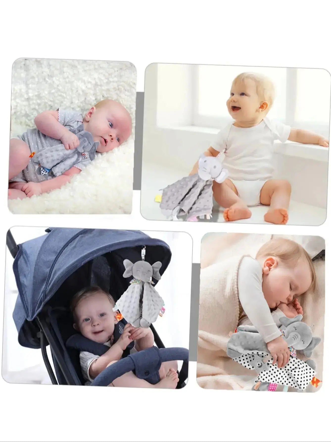 Elephant Baby Security Blanket with Teether & Rattle