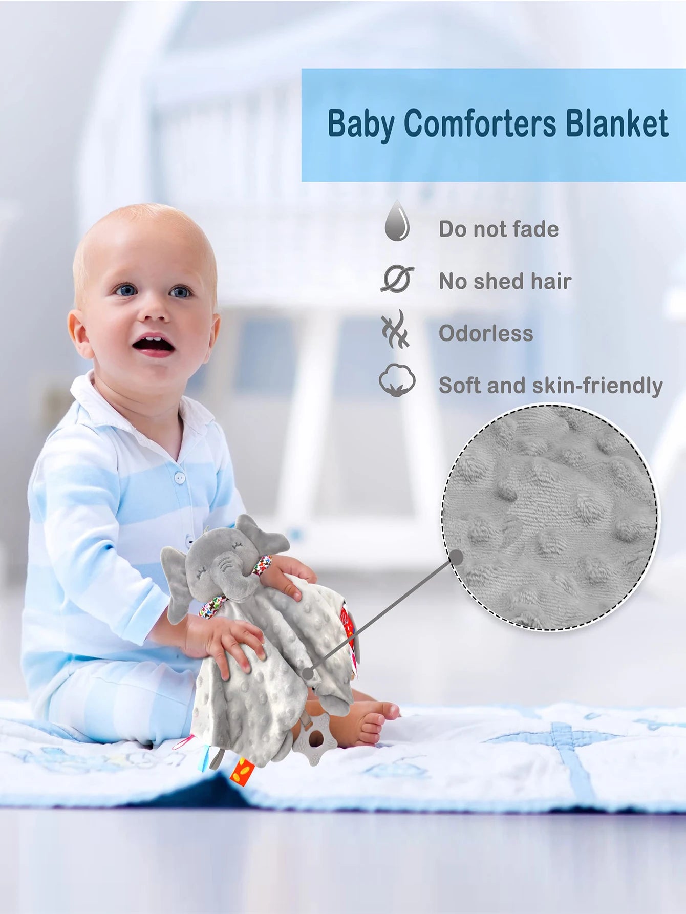 Elephant Baby Security Blanket with Teether & Rattle