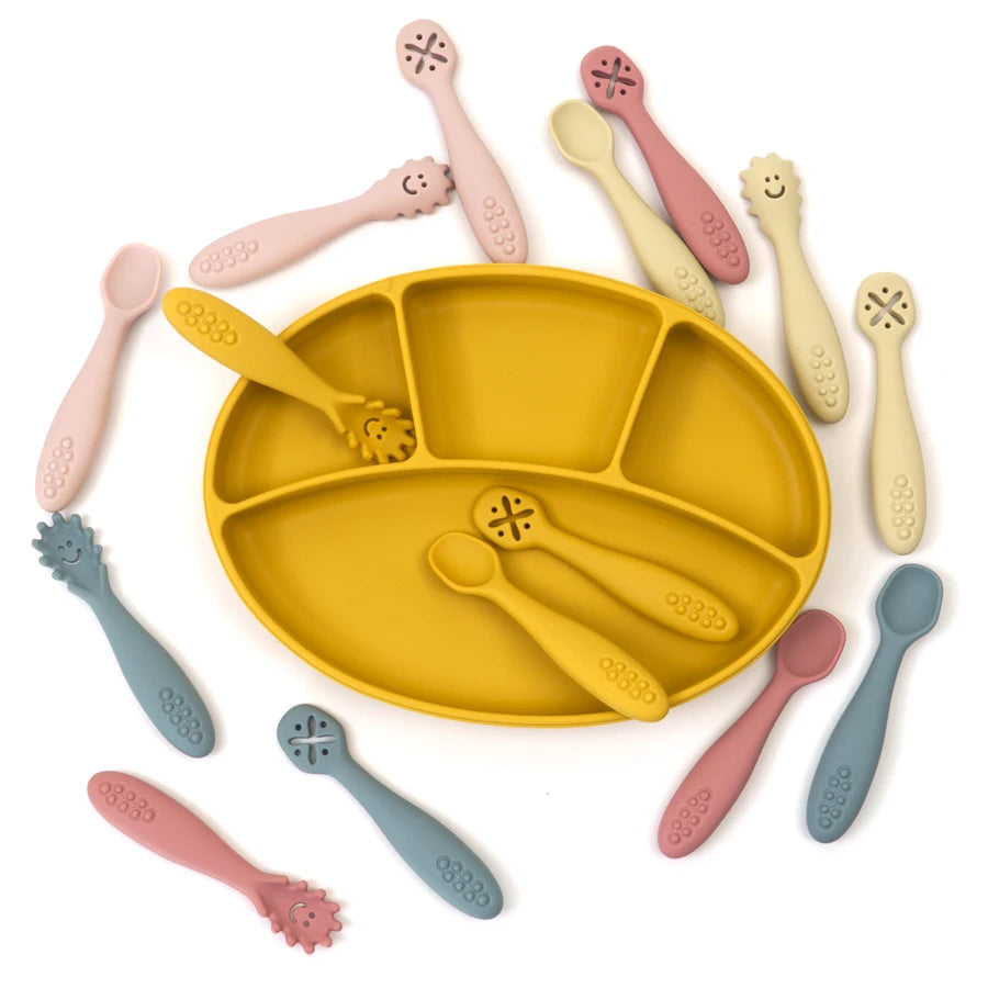 TinyEase™ 3-Piece Silicone Baby Learning Spoon Set | Self-Feeding Utensils for Babies & Toddlers