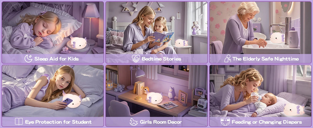 Cute Axolotl Silicone LED Night Light for Kids