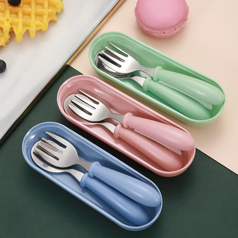TinyEase™ 3-Piece Stainless Steel Kids Spoon & Fork Set with Travel Case