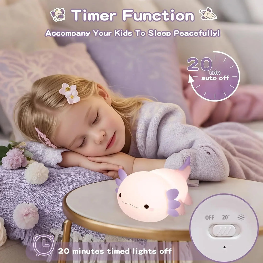 Cute Axolotl Silicone LED Night Light for Kids