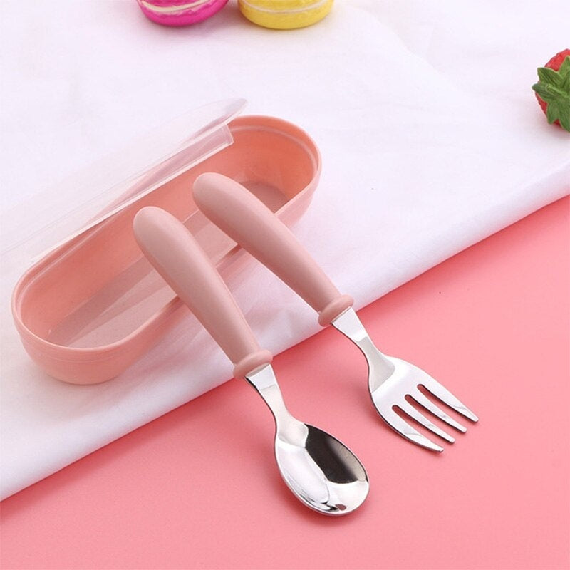 TinyEase™ 3-Piece Stainless Steel Kids Spoon & Fork Set with Travel Case