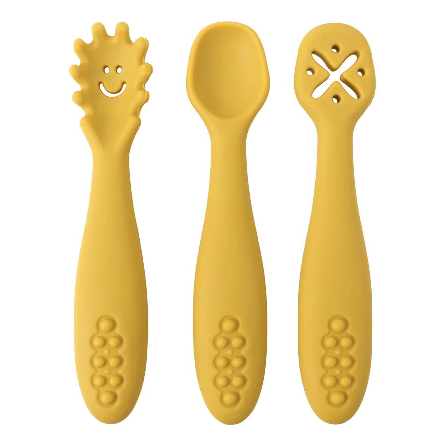 TinyEase™ 3-Piece Silicone Baby Learning Spoon Set | Self-Feeding Utensils for Babies & Toddlers