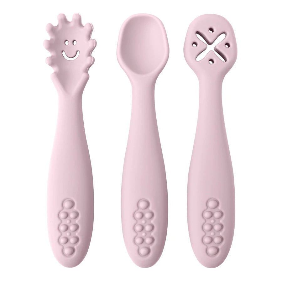 TinyEase™ 3-Piece Silicone Baby Learning Spoon Set | Self-Feeding Utensils for Babies & Toddlers