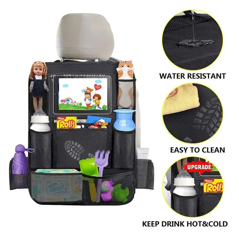 Car Backseat Organizer with Touchscreen Tablet Holder