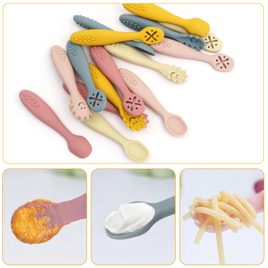 TinyEase™ 3-Piece Silicone Baby Learning Spoon Set | Self-Feeding Utensils for Babies & Toddlers