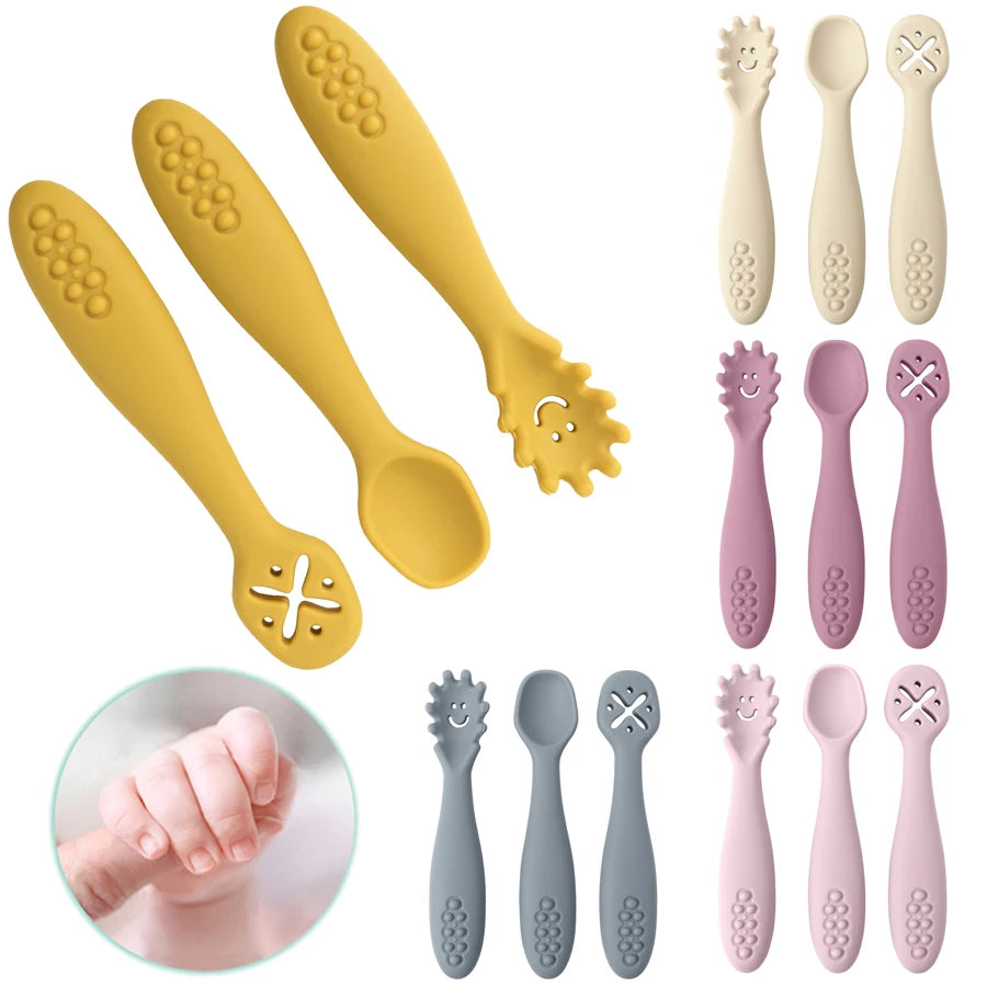 TinyEase™ 3-Piece Silicone Baby Learning Spoon Set | Self-Feeding Utensils for Babies & Toddlers