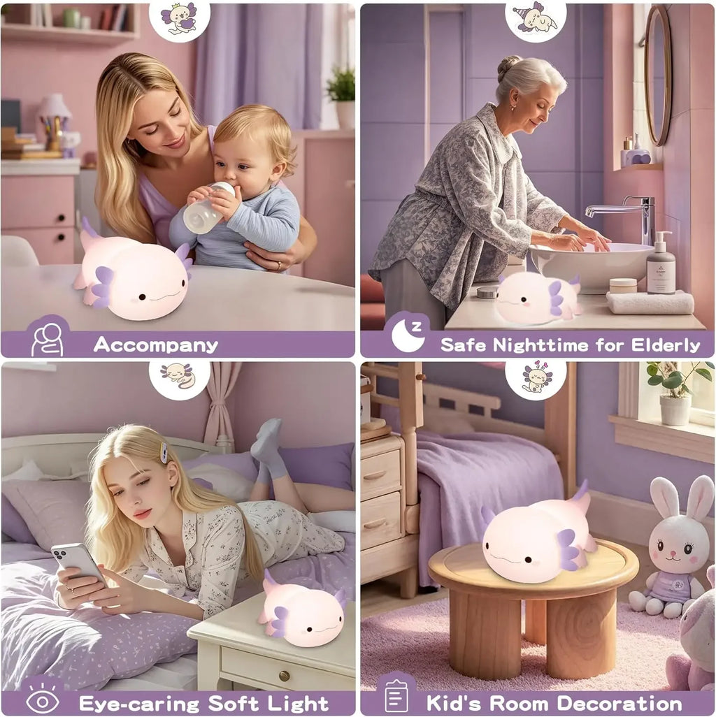 Cute Axolotl Silicone LED Night Light for Kids