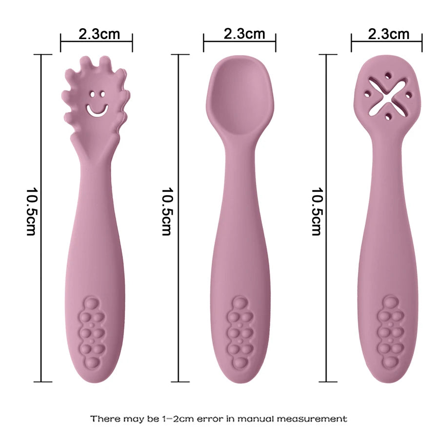 TinyEase™ 3-Piece Silicone Baby Learning Spoon Set | Self-Feeding Utensils for Babies & Toddlers