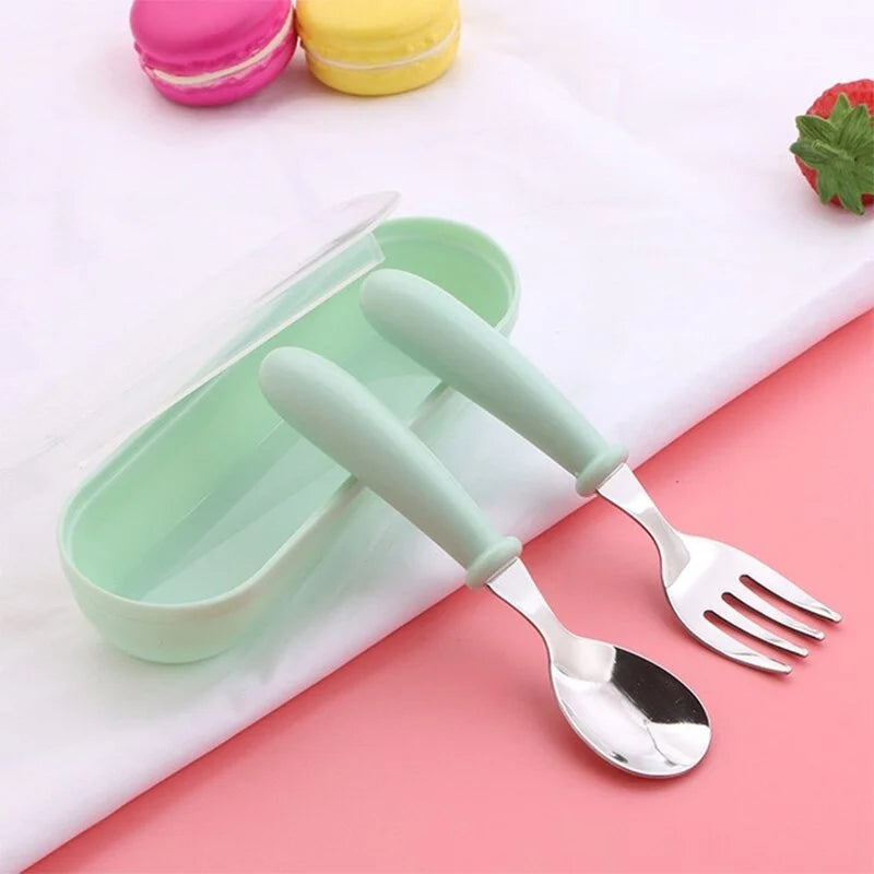 TinyEase™ 3-Piece Stainless Steel Kids Spoon & Fork Set with Travel Case