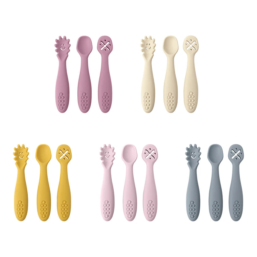 TinyEase™ 3-Piece Silicone Baby Learning Spoon Set | Self-Feeding Utensils for Babies & Toddlers