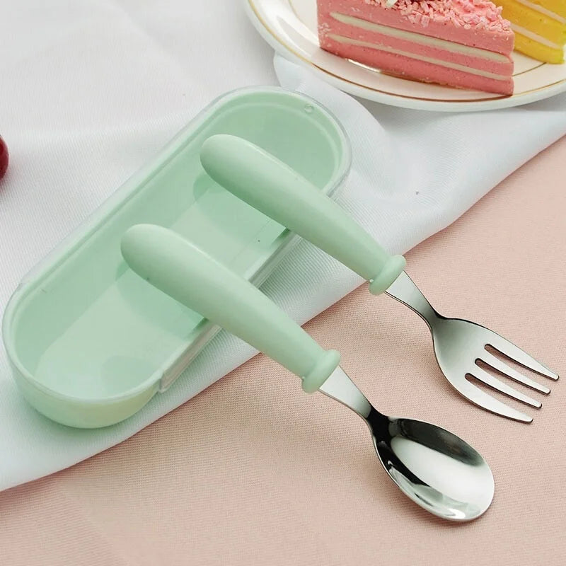 TinyEase™ 3-Piece Stainless Steel Kids Spoon & Fork Set with Travel Case
