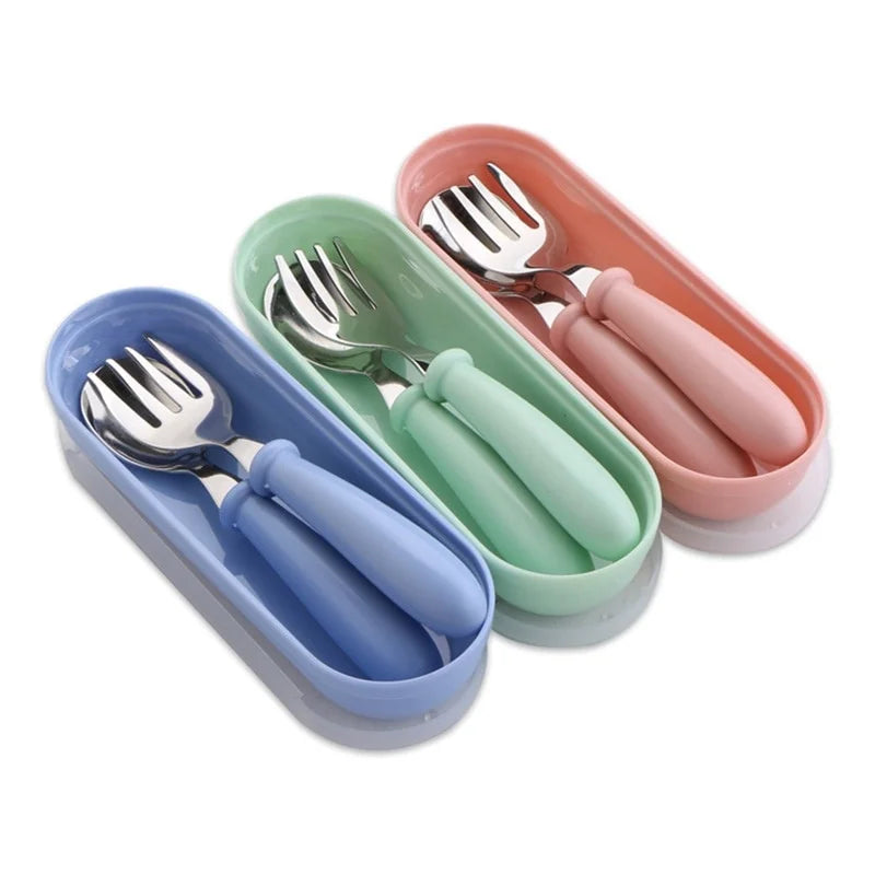 TinyEase™ 3-Piece Stainless Steel Kids Spoon & Fork Set with Travel Case