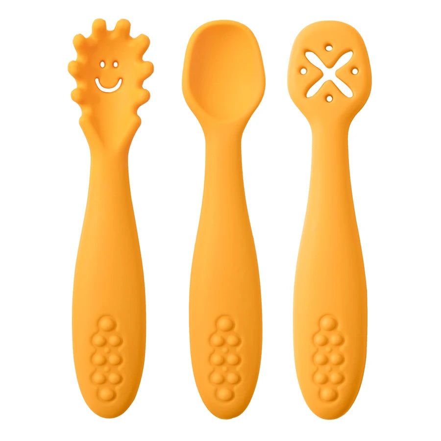 TinyEase™ 3-Piece Silicone Baby Learning Spoon Set | Self-Feeding Utensils for Babies & Toddlers