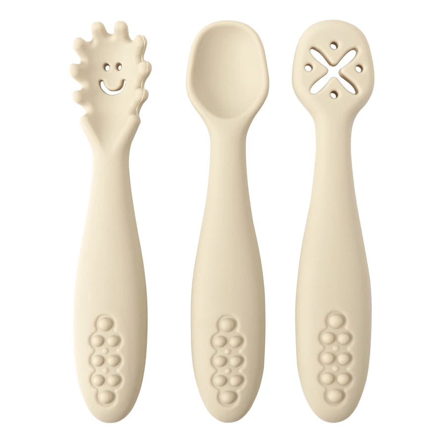 TinyEase™ 3-Piece Silicone Baby Learning Spoon Set | Self-Feeding Utensils for Babies & Toddlers