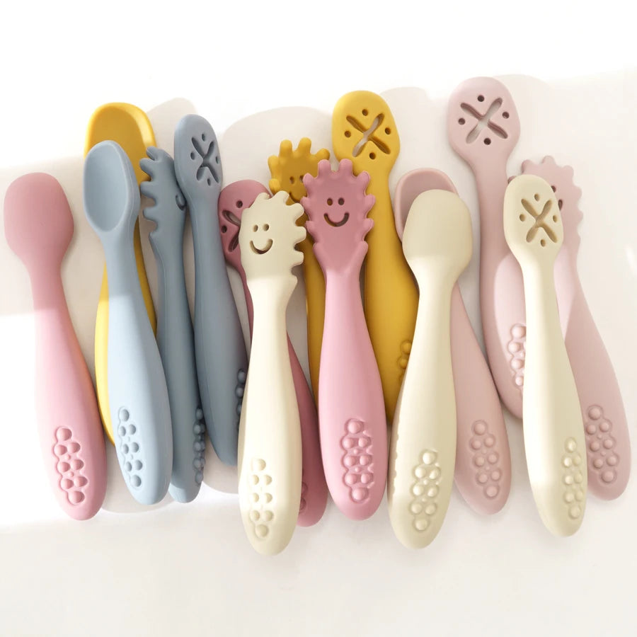 TinyEase™ 3-Piece Silicone Baby Learning Spoon Set | Self-Feeding Utensils for Babies & Toddlers