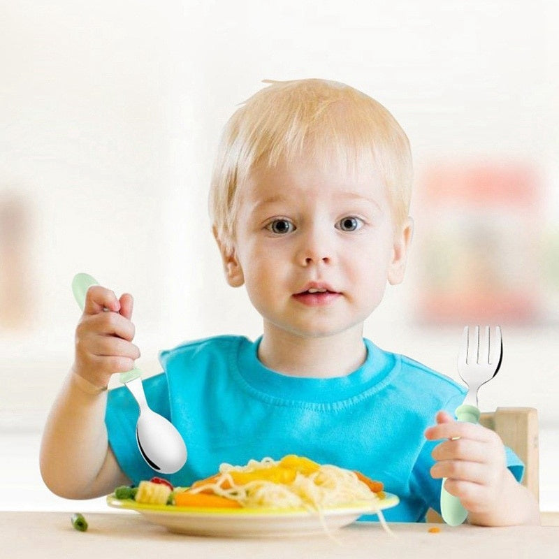 TinyEase™ 3-Piece Stainless Steel Kids Spoon & Fork Set with Travel Case