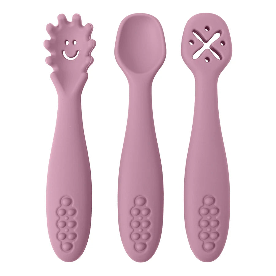 TinyEase™ 3-Piece Silicone Baby Learning Spoon Set | Self-Feeding Utensils for Babies & Toddlers