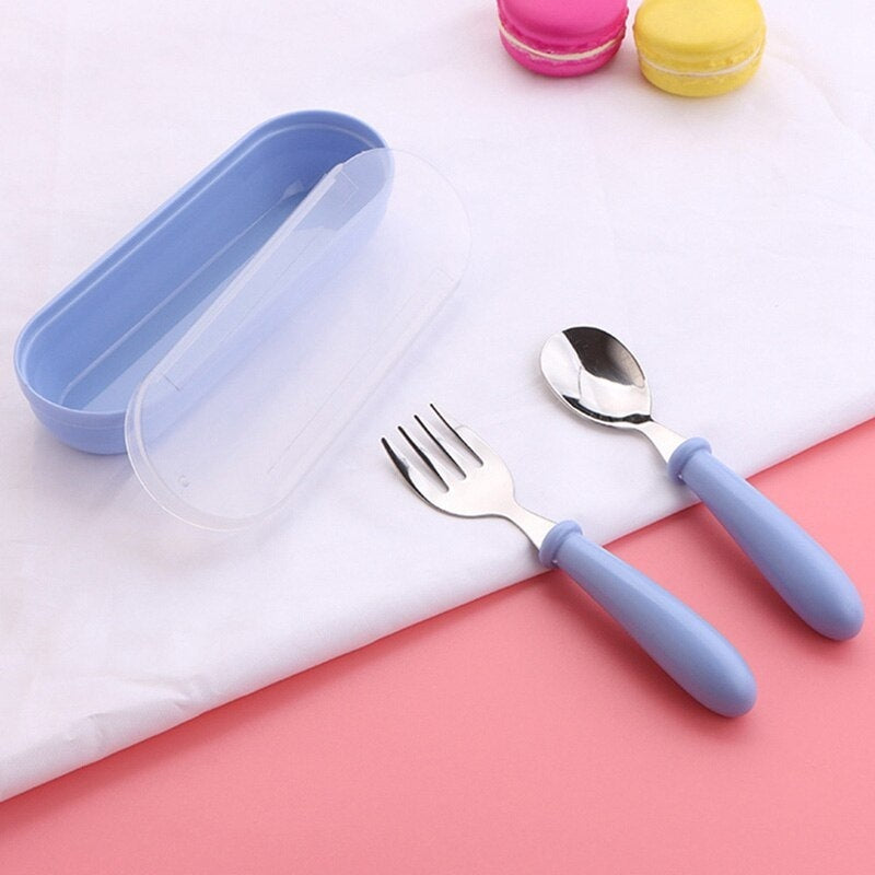 TinyEase™ 3-Piece Stainless Steel Kids Spoon & Fork Set with Travel Case