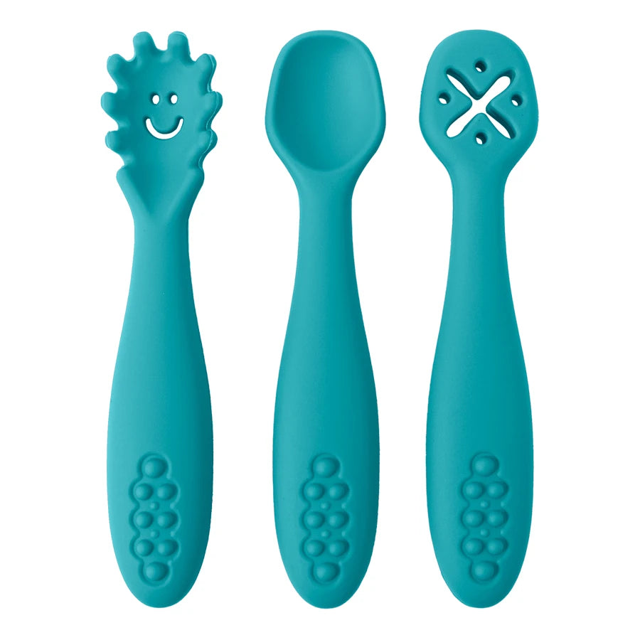 TinyEase™ 3-Piece Silicone Baby Learning Spoon Set | Self-Feeding Utensils for Babies & Toddlers