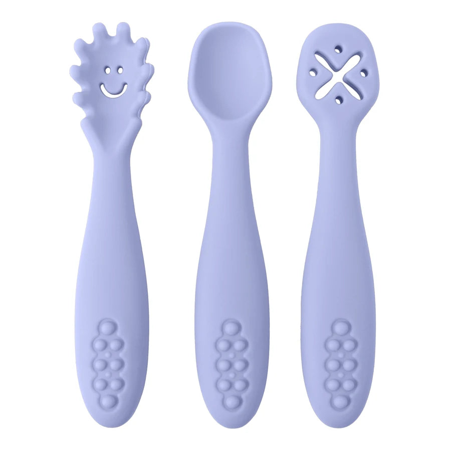 TinyEase™ 3-Piece Silicone Baby Learning Spoon Set | Self-Feeding Utensils for Babies & Toddlers