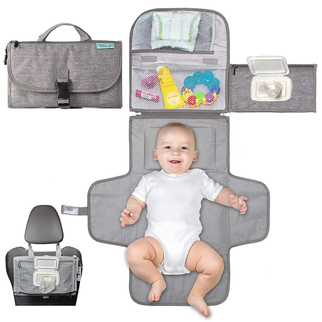 Portable Baby Diaper Changing Pad with Storage Pockets | Waterproof Travel Changing Mat