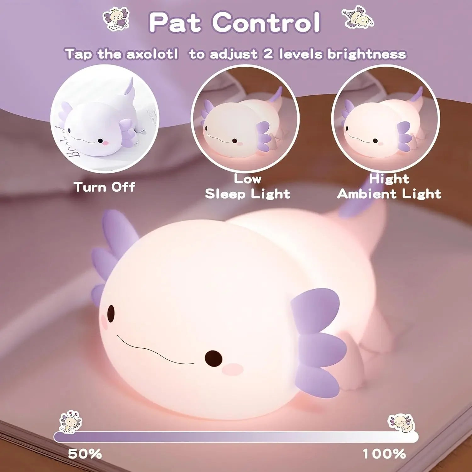 Cute Axolotl Silicone LED Night Light for Kids